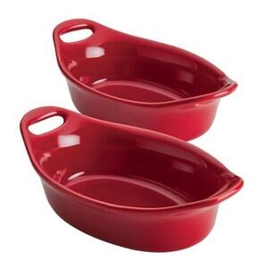 RACHAEL RAY SOLID GLAZE CERAMICS BAKEWARE SET OVAL RED 2 PC